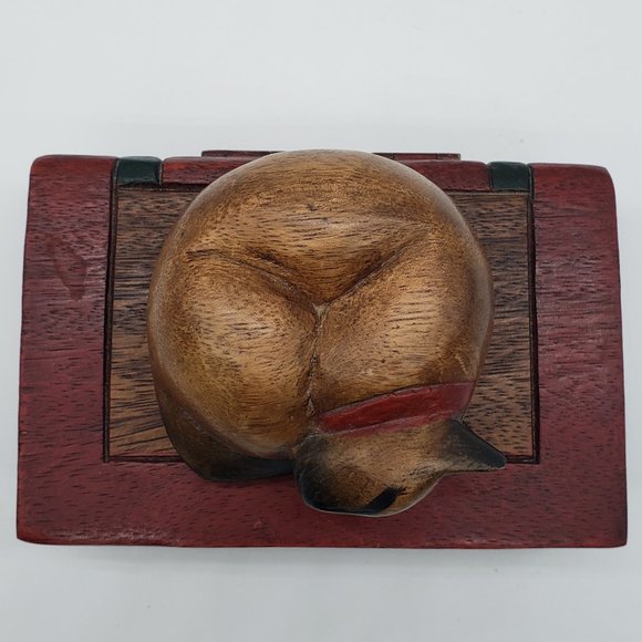 Handcrafted Wood Sleeping Cat on Book Trinket Box - Picture 6 of 14